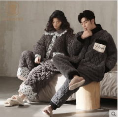 珊瑚绒睡衣女冬季三层加厚夹棉情侣家居服男士2021年新款冬天套装