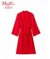 【宋茜同款】曼妮芬红九分袖睡袍女浴袍家居睡衣本起居服