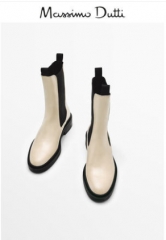 Massimo Dutti女鞋 浅米色皮革切尔西靴 11150850719