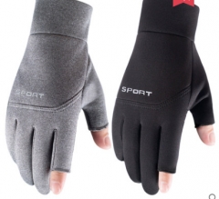 冬天钓鱼手套加绒保暖防滑防水露两指骑行外卖快递骑手开车手套男