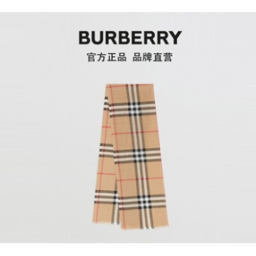 BURBERRY 轻盈格纹丝毛混纺围巾 80184681