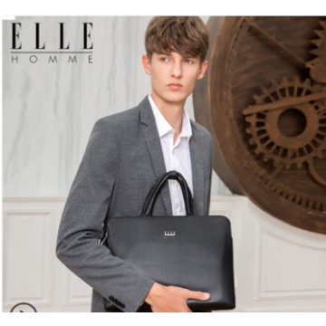 ELLE HOMME男包真皮手提包商务包横款公文包男头层牛皮包包电脑包
