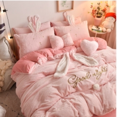 牛奶水晶绒四件套双面珊瑚绒法兰绒被套公主风三件套床上用品冬季