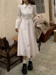 2021年新款秋冬季法式别致设计感白色中长连衣裙子女马甲两件套装