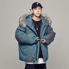 男装冬季渐变羽绒棉服男国潮亮面反光棉袄外套棉衣面包服男潮