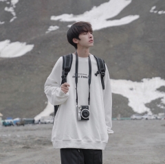 秋冬新品男士卫衣圆领落肩印花简单潮流套头衫情侣款上衣