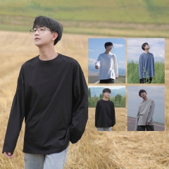 春装纯色长袖T恤男士韩宽松基础落肩打底衫港味情侣百搭上衣