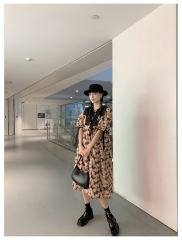 假日桔梗花设计感宽松显瘦中长款雪纺连衣裙